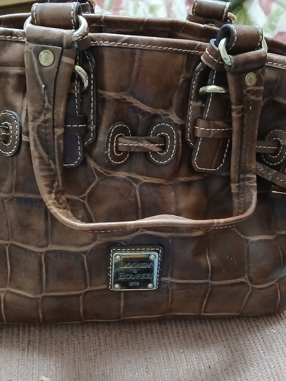 VINTAGE Dooney & Bourke Brown Croc-Embossed Leather Satchel